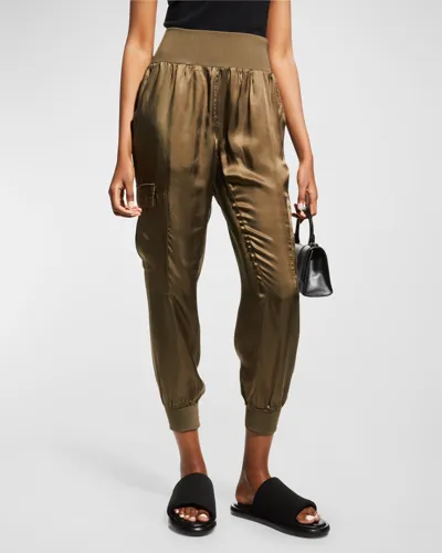 Cinq À Sept Tous Les Jours Giles Satin Jogger Pants In Khaki