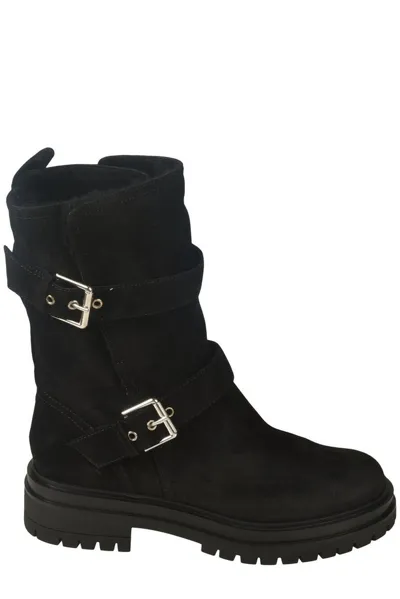 Gianvito Rossi Leather Buckle Biker Boots In Black