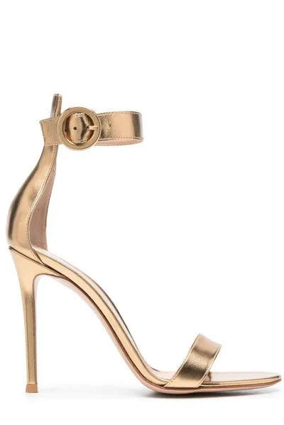 Gianvito Rossi Leather Portofino Sandals 105 In Gold