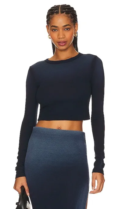 Cotton Citizen Verona Crop Shirt In Navy Cast