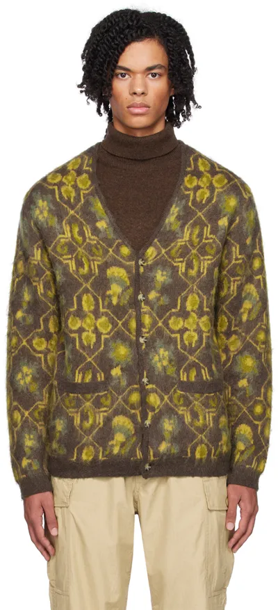 Beams Brown Botanical Cardigan In Brown28