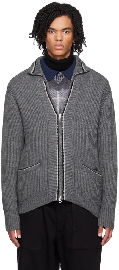 Beams Gray Zip Cardigan In Grey15