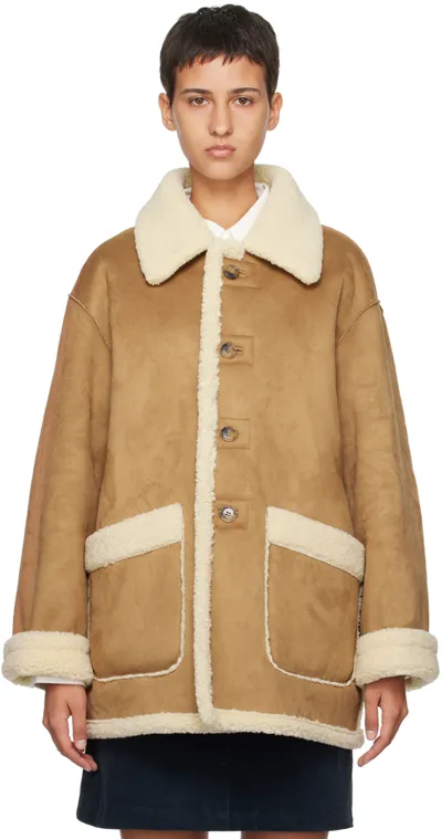 Dunst Tan Button Reversible Faux-shearling Jacket In Beige