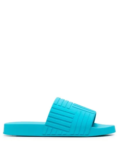 Bottega Veneta Blue Intrecciato Rubber Slides