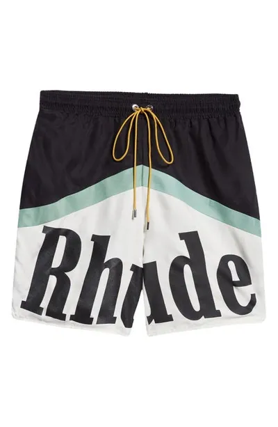 Rhude Printed Sweat Shorts In Black Green Creme