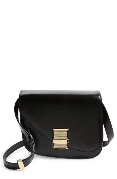 Ferragamo Small Fiamma Dappled Leather Crossbody Bag In Nero   Flame Red