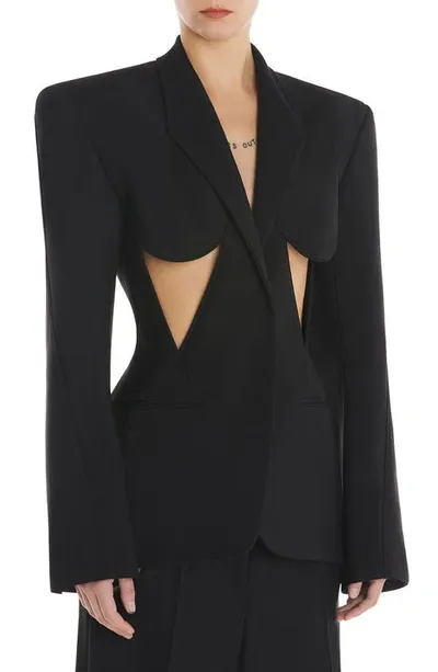 Mugler Cutout Twill Blazer In Black