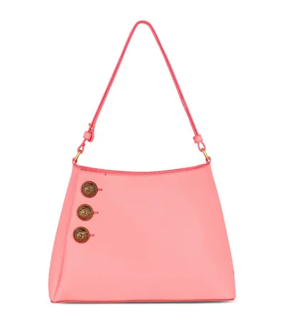 Balmain Embleme Leather Shoulder Bag In Bubble Gum