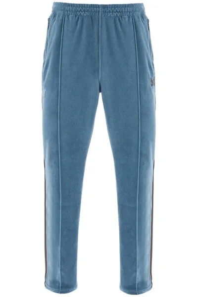 Needles Blue Embroidered Track Pants In Light Blue,brown