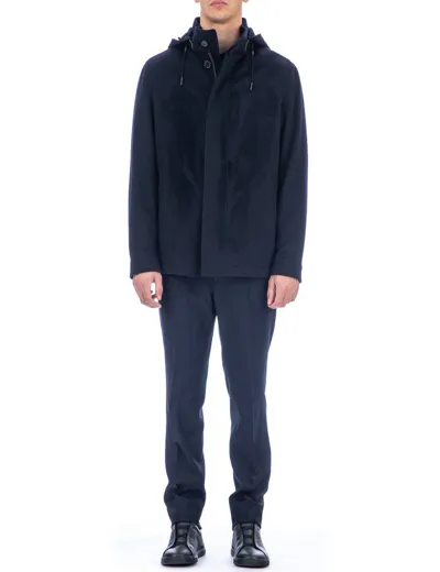 Z Zegna Drawstring Waist Hooded Jacket In Blue