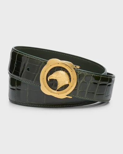 Stefano Ricci Men's Eagle-buckle Crocodile Belt In Green