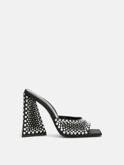 Attico Devon Crystal-embellished Satin Mules In Black And Crystal