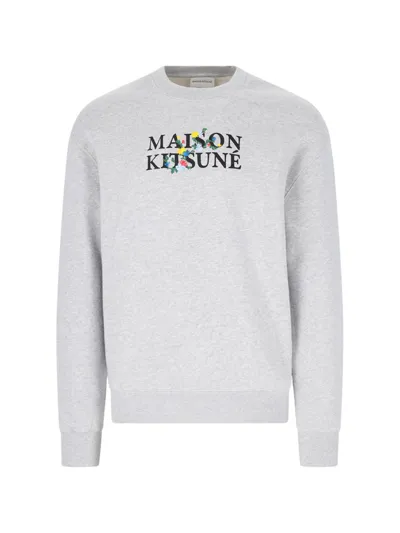 Maison Kitsuné Logo Printed Crewneck Sweatshirt In Grey