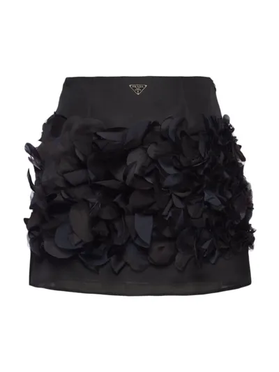 Prada Enamel Triangle-logo Silk Skirt In Black