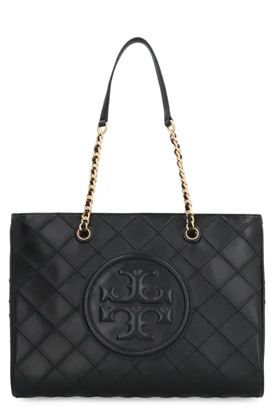 Tory Burch Fleming Leather Tote In Black