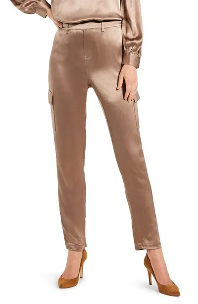 Nic + Zoe Elevated Satin Tapered Leg Cargo Pants In Stucco