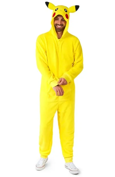 Opposuits Pokémon™ Pikachu Hooded Long Sleeve Fleece Jumpsuit In Yellow