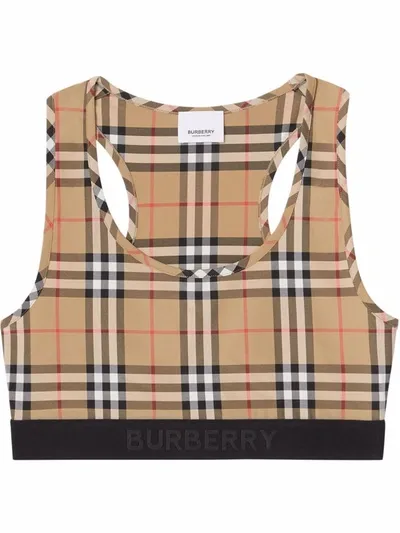 Burberry Vintage Check Sports Bra In Beige