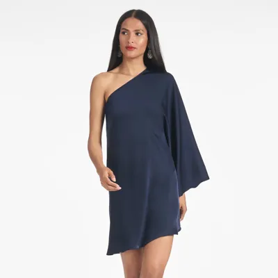 Sachin & Babi Mena One-shoulder Kimono-sleeve Mini Dress In Midnight