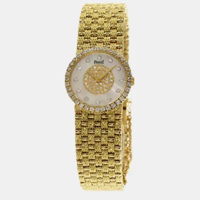 Pre-owned Piaget White Shell 18k Yellow Gold Tradition 9706d23 Manual Winding Women's Wristwatch 24 Mm