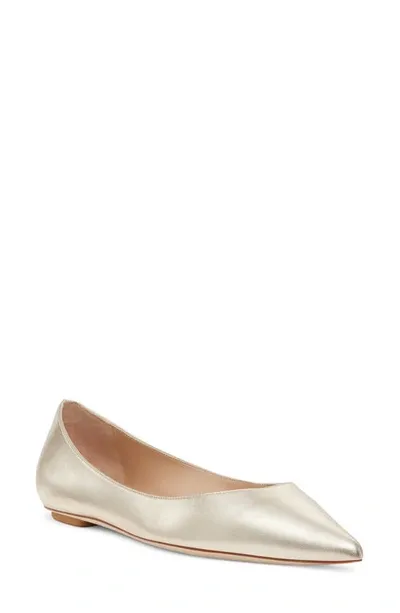 Stuart Weitzman Emilia Metallic Point-toe Ballerina Flats In Light Gold