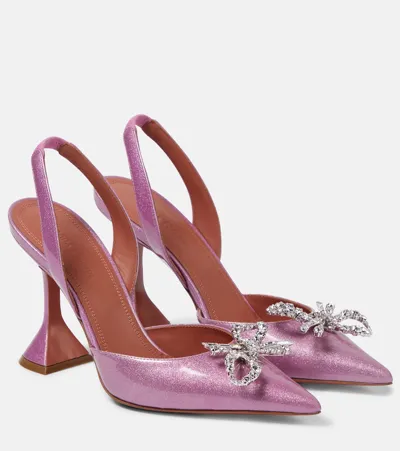 Amina Muaddi Rosie Patent Leather Slingback Pumps In Pink