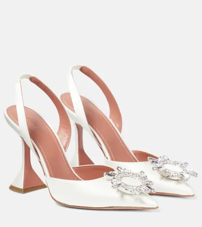 Amina Muaddi Begum Satin Slingback Pumps In White