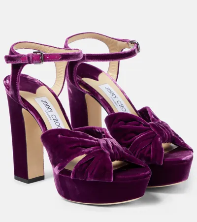 Jimmy Choo Heloise 120 Velvet Peep-toe Pumps In Purple