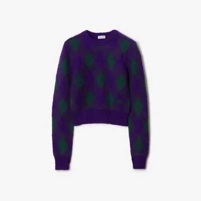 Burberry Cropped Argyle Wool Sweater In Royal