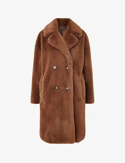 Whistles Womens Brown Teddy Relaxed-fit Faux-fur Coat