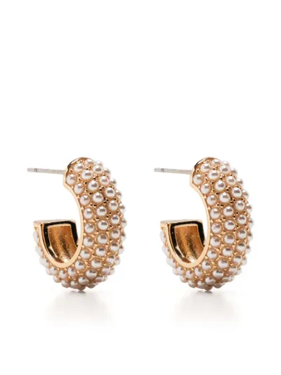 Kenneth Jay Lane Pearl Polished Hoop Earrings In Gold