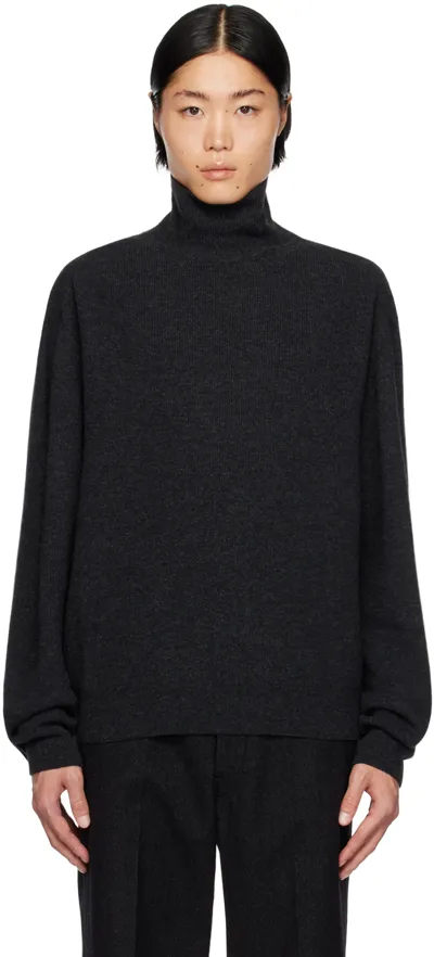 Lemaire Gray Relaxed Turtleneck In Anthracite Melange