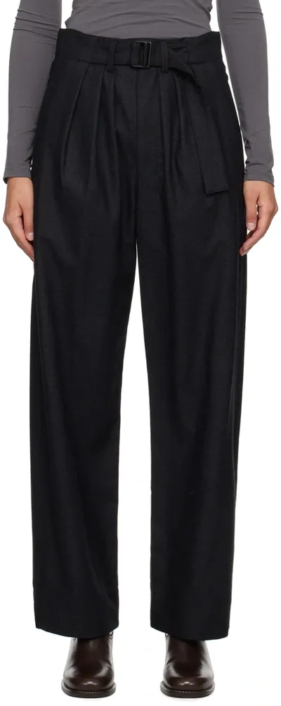 Lemaire Belted Pleated Cashmere-blend Trousers In Grey