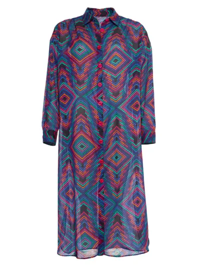 Eres Ikat-print Cotton Shirtdress In Arc En Ciel Print