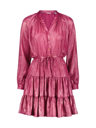 Robert Graham Sydney Tiered Blouson-sleeve Shimmer Mini Dress In Pink