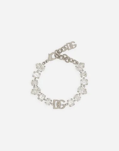 Dolce & Gabbana Bracelet With Dg Logo And Rhinestones In Silver