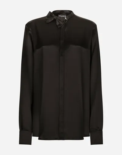 Dolce & Gabbana Satin Shirt With Bow-tie Detailing In Black