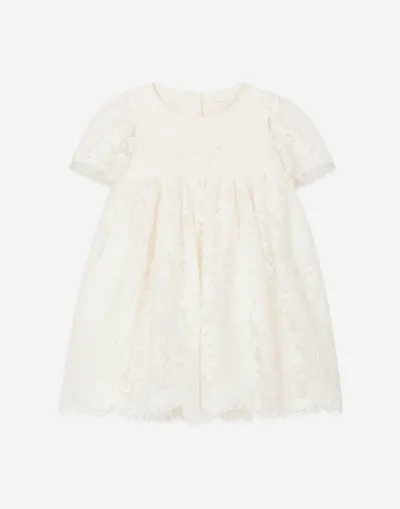 Dolce & Gabbana Babies' Empire-line Lace Christening Dress With Short Sleeves In White