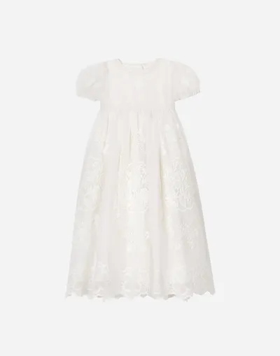 Dolce & Gabbana Babies' Empire-line Embroidered Chiffon Christening Dress With Short Sleeves