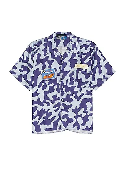 Lost Daze Kuro Collage Camp Shirt In Blue & Light Blue