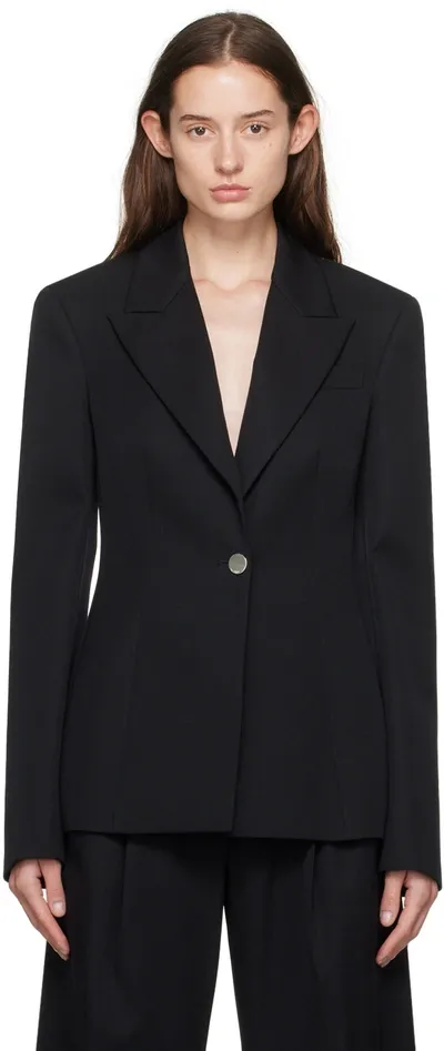 Attico Single Breasted Stretch Virgin Wool Gabardine Blazer In Nero