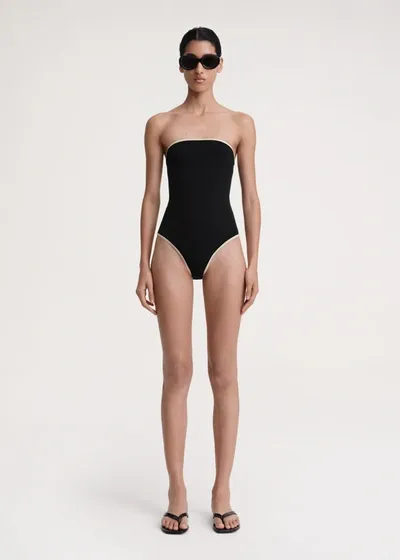 Totême Stripe Edge Strapless Swimsuit Black