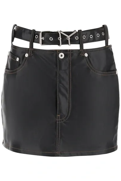 Y/project Y Belt Faux Leather Mini Skirt In Black