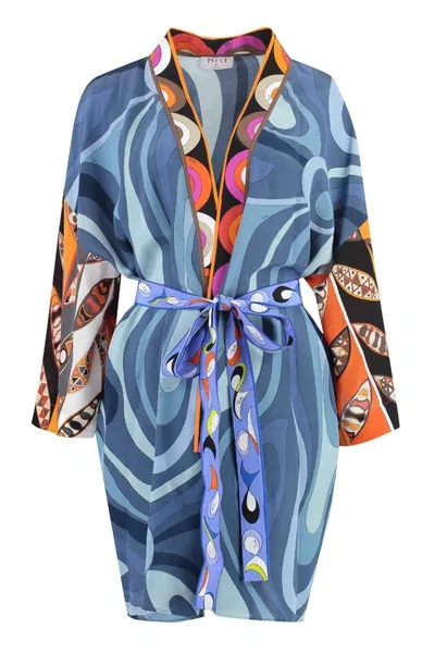 Pucci Printed Silk Night Gown In Blue