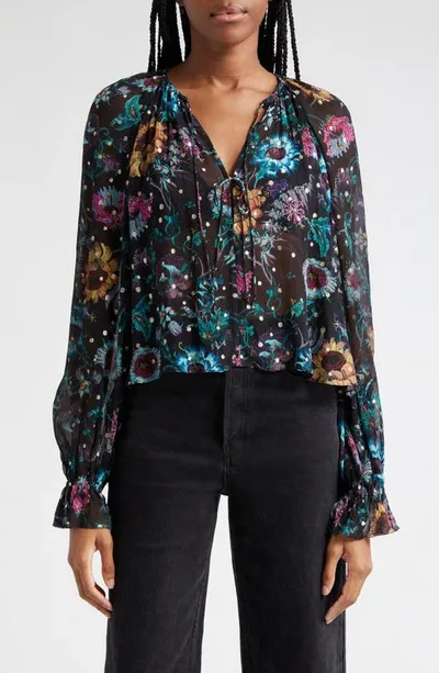 Ulla Johnson Bernadette Floral-print Fil Coupé Silk-blend Crepon Blouse In Black