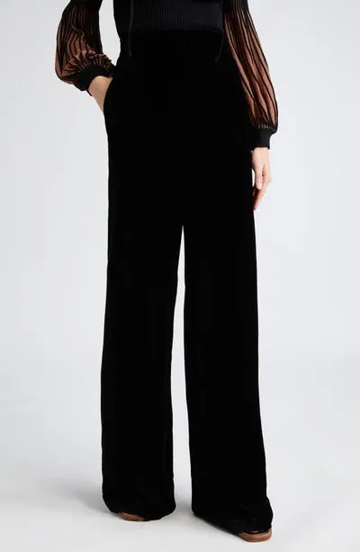 Ulla Johnson Veronica High Rise Silk-velvet Wide-leg Pants In Noir