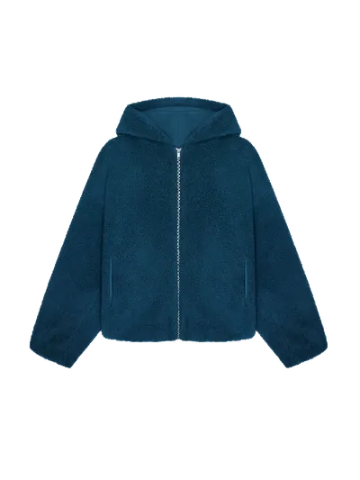 Pangaia Recycled Wool Fleece Reversible Bomber Jacket In Storm Blue