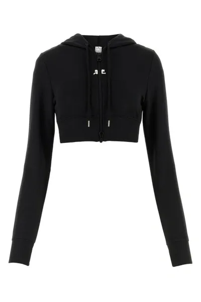 Courrèges Crop Zip Hoodie In Black