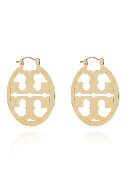 Tory Burch Logo Detailed Earrings In Gold