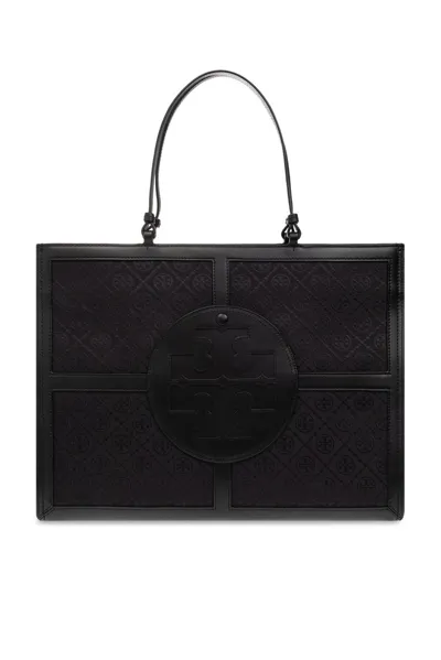 Tory Burch Ella T Monogram Shopper Bag In Black